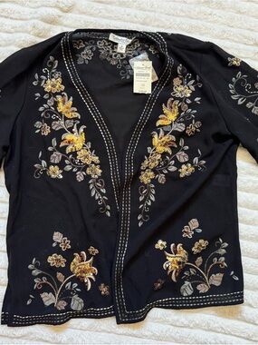 Coldwater Creek Black Embroidered Sequin Floral Top